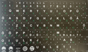 Klaviatuurikleebised EST-RUS, taust must tähed roheline